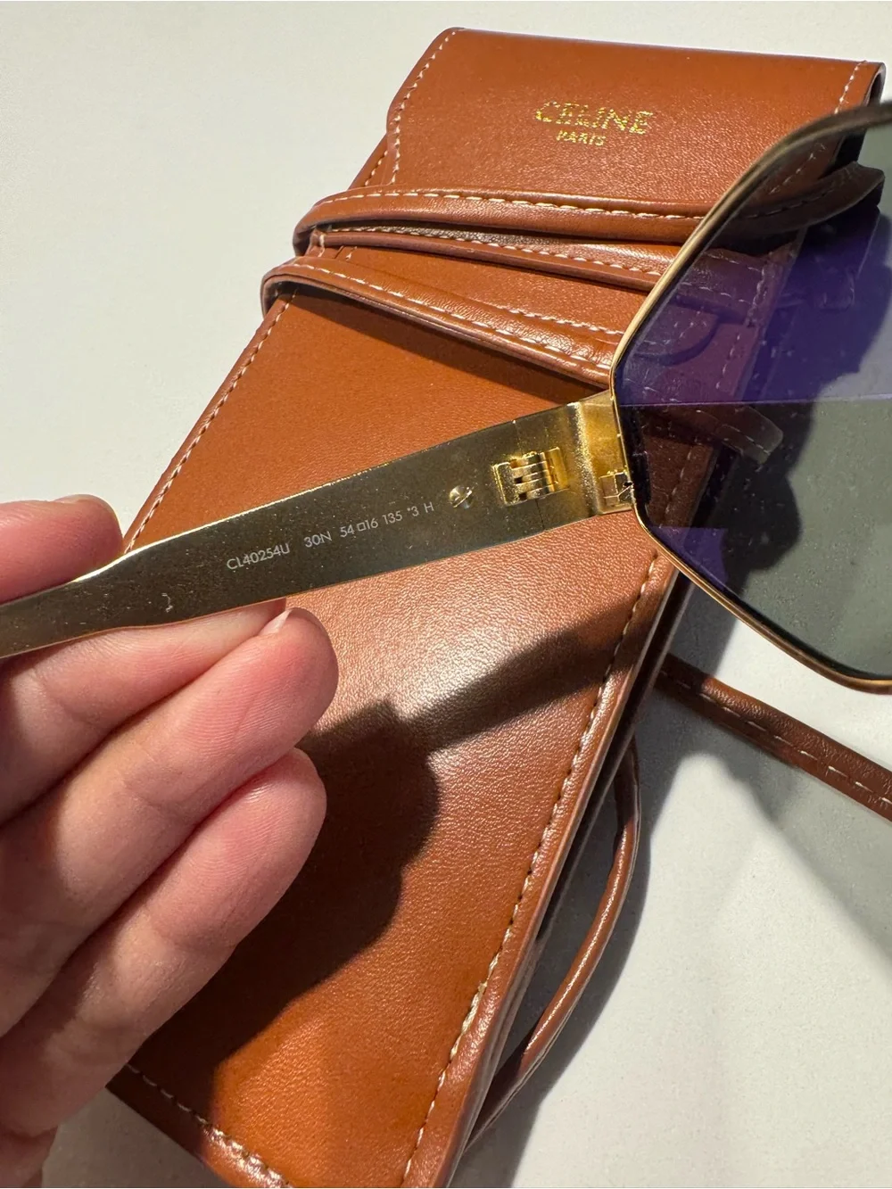 Celine Brown Leather Sunglass Case with Strap - Picture 2 of 3